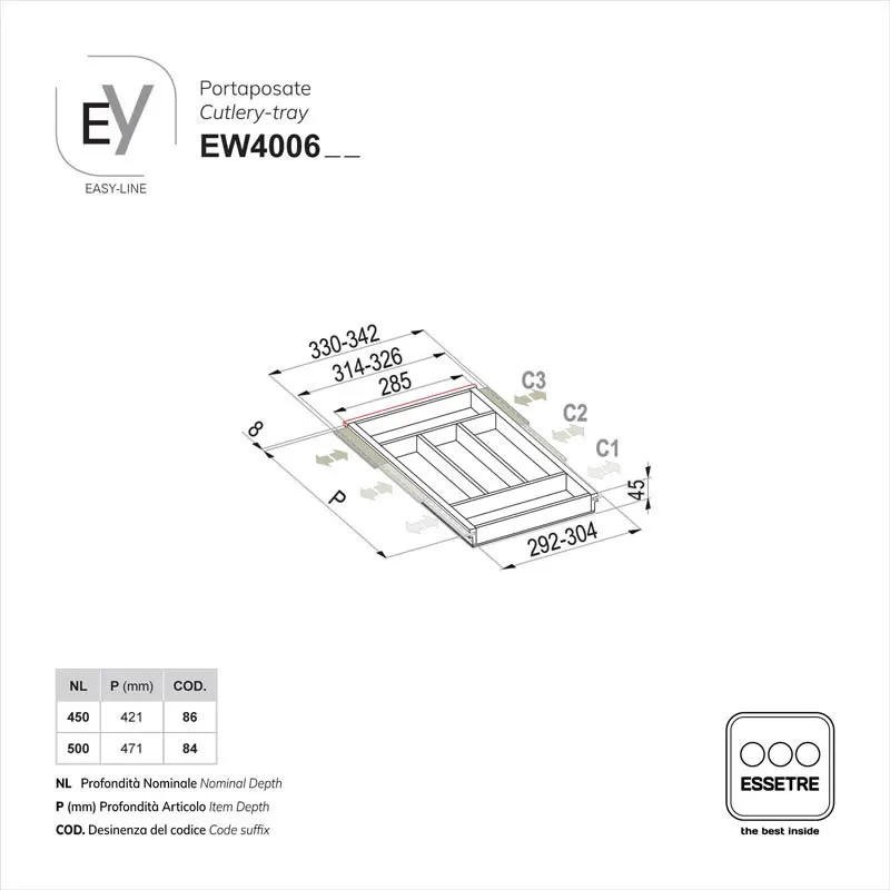 Portaposate EASY-LINE in legno per cassetto base 400 mm