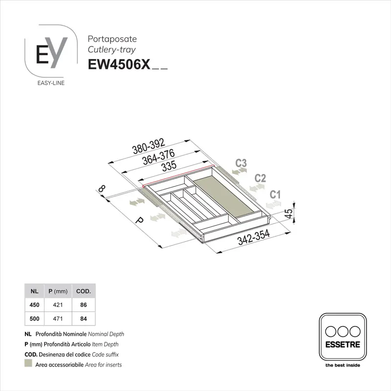 Portaposate EASY-LINE in legno per cassetto base 450 mm