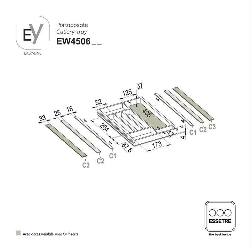 Portaposate EASY-LINE in legno per cassetto base 450 mm
