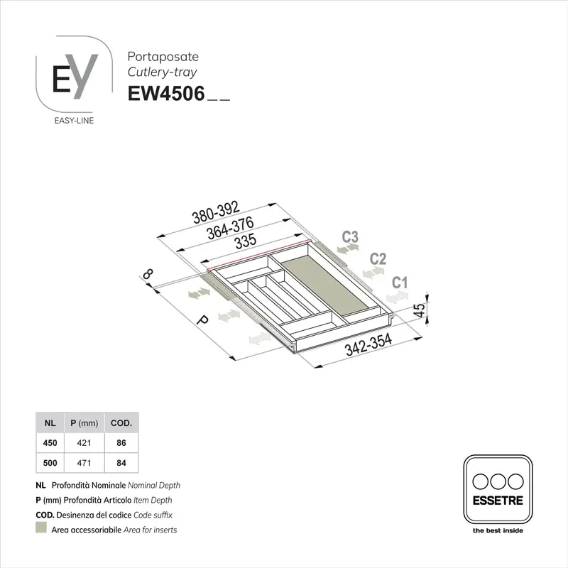 Portaposate EASY-LINE in legno per cassetto base 450 mm