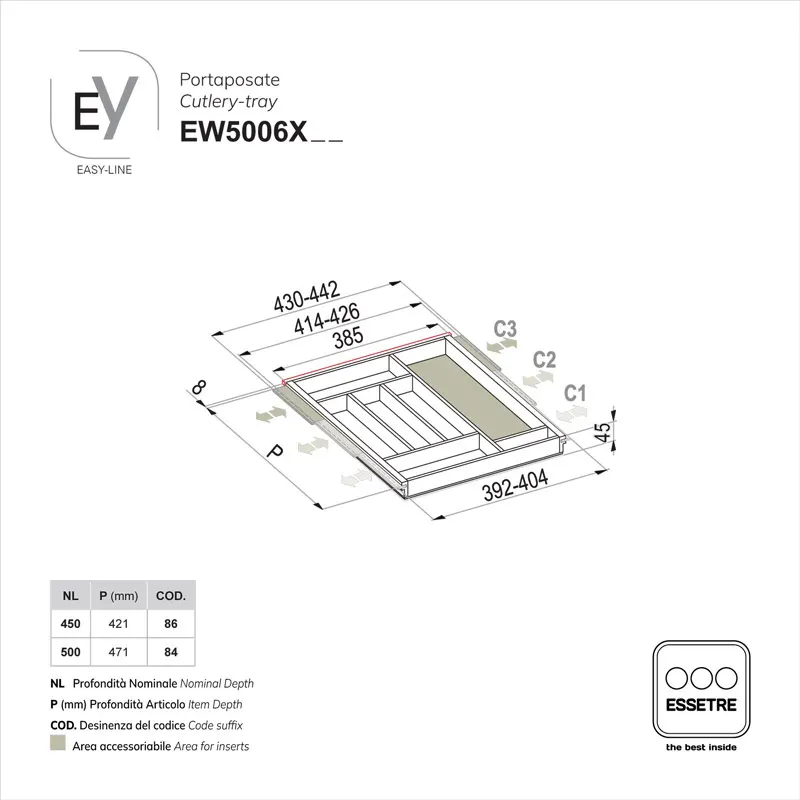 Portaposate EASY-LINE in legno per cassetto base 500 mm