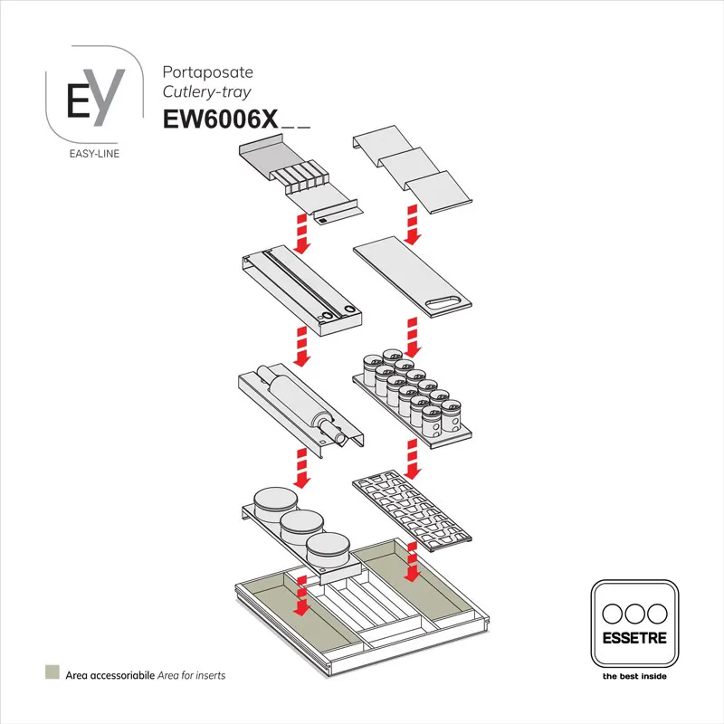 Portaposate EASY-LINE in legno per cassetto base 600 mm