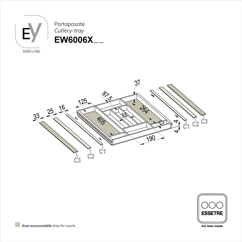 Portaposate EASY-LINE in legno per cassetto base 600 mm