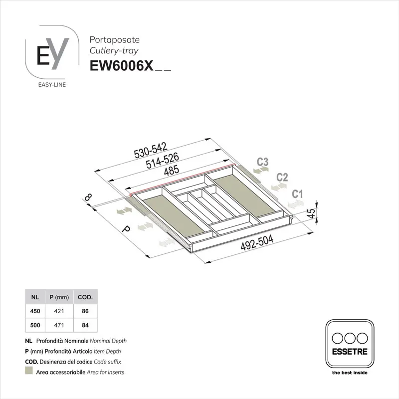 Portaposate EASY-LINE in legno per cassetto base 600 mm