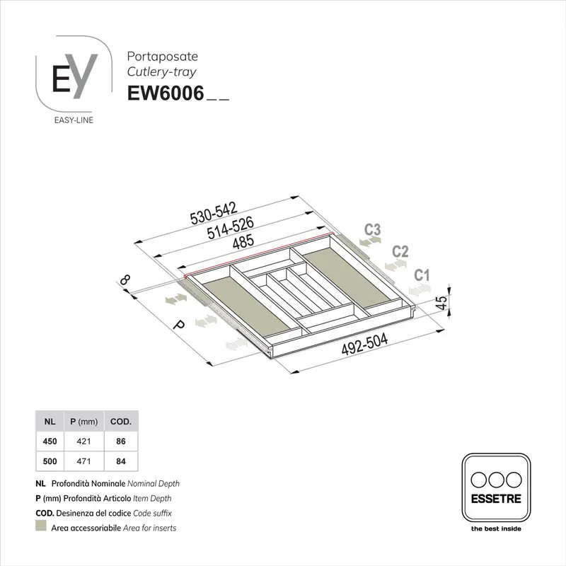 Portaposate EASY-LINE in legno per cassetto base 600 mm
