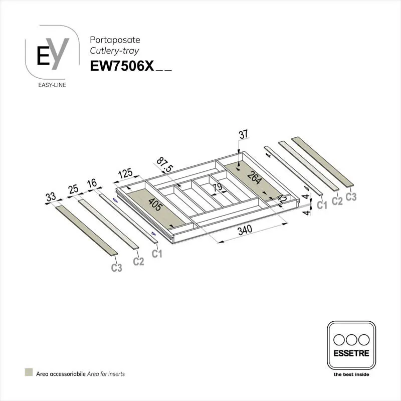 Portaposate EASY-LINE in legno per cassetto base 750 mm
