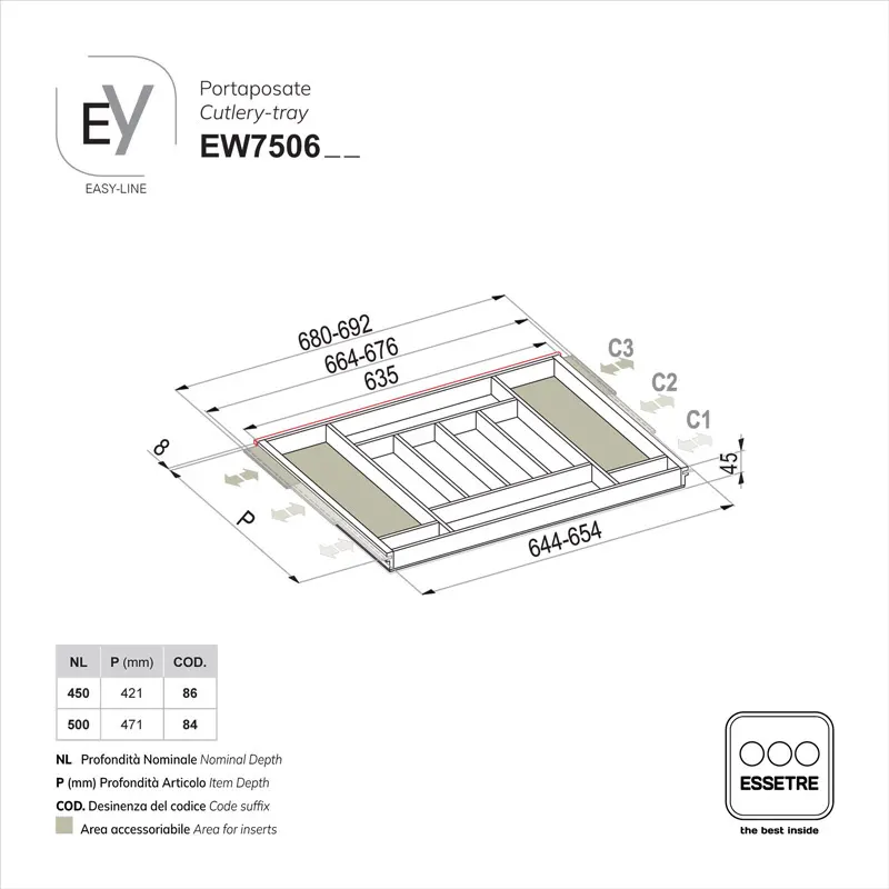 Portaposate EASY-LINE in legno per cassetto base 750 mm