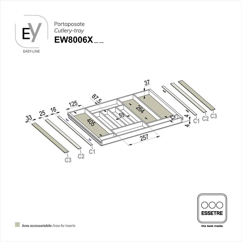 Portaposate EASY-LINE in legno per cassetto base 800 mm