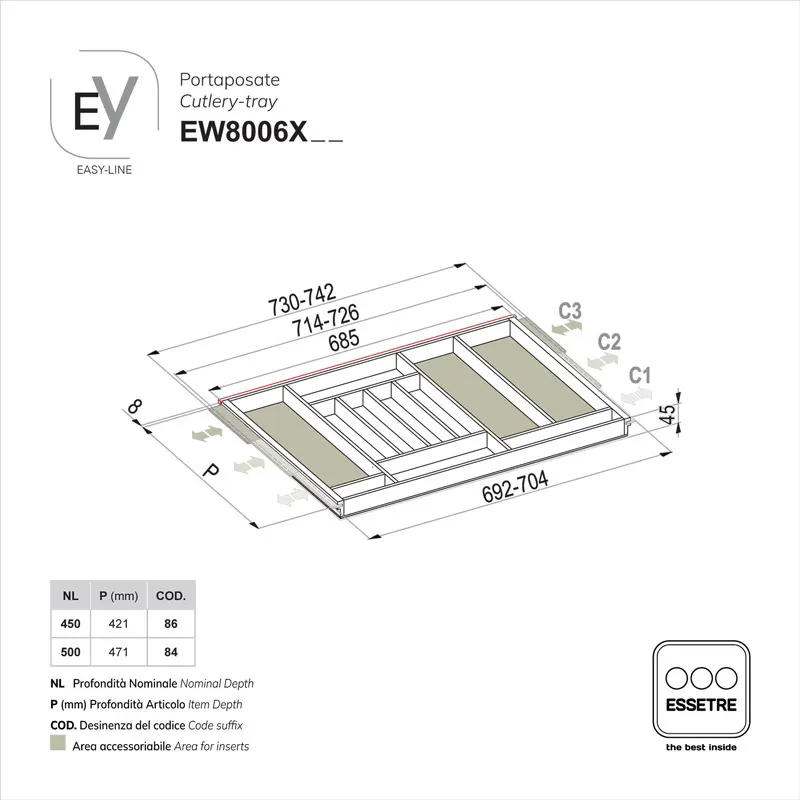 Portaposate EASY-LINE in legno per cassetto base 800 mm
