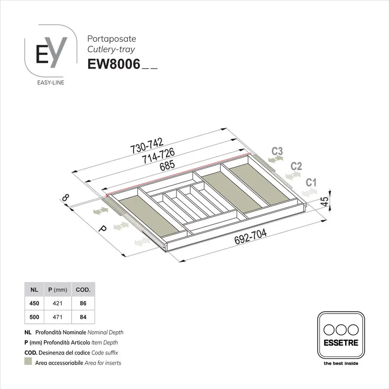 Portaposate EASY-LINE in legno per cassetto base 800 mm