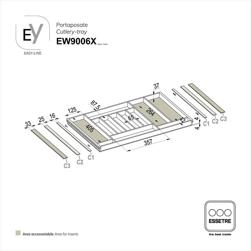 Portaposate EASY-LINE in legno per cassetto base 900 mm