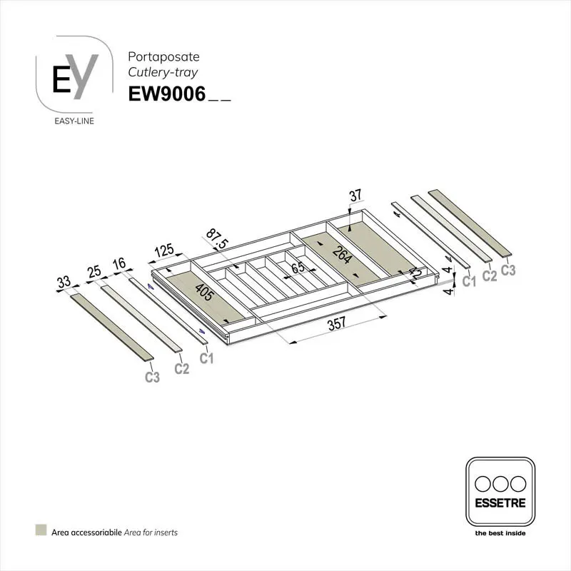 Portaposate EASY-LINE in legno per cassetto base 900 mm
