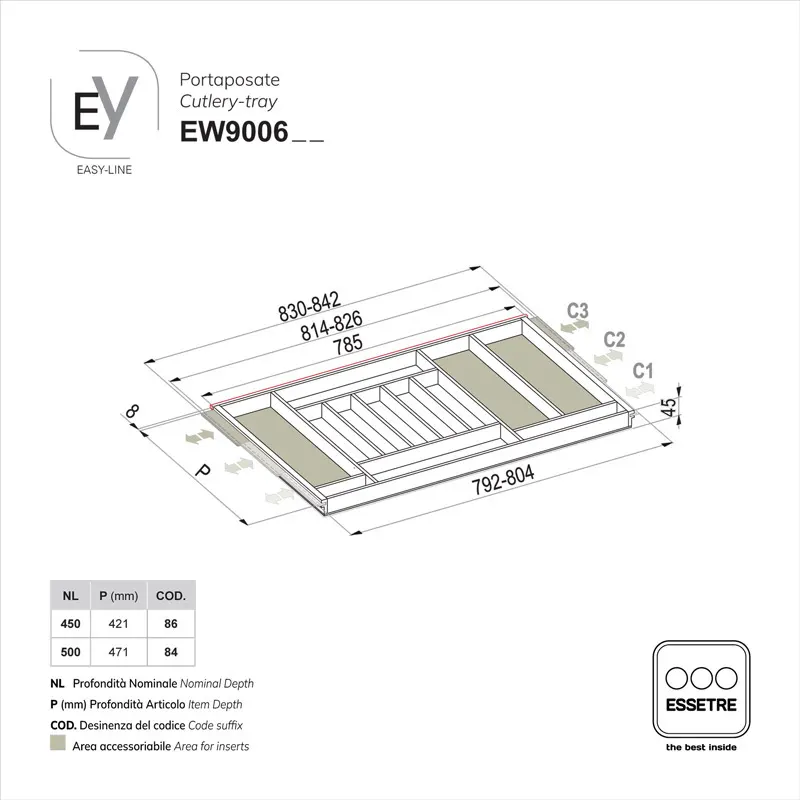 Portaposate EASY-LINE in legno per cassetto base 900 mm