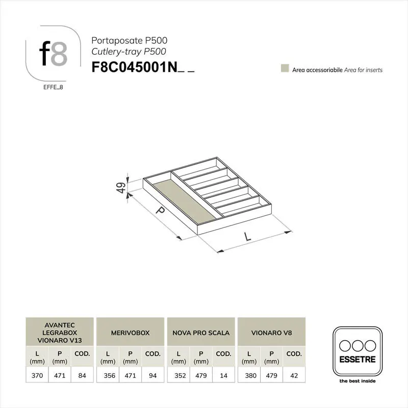 Portaposate EFFE_8 per cassetto base 450 mm.