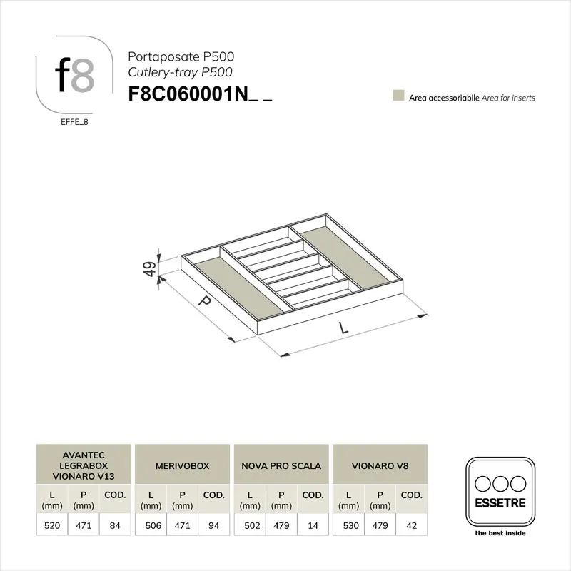 Portaposate in FRASSINO NERO per cassetto base 600 mm.