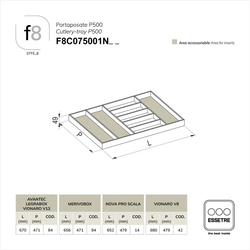 Portaposate in FRASSINO NERO per cassetto base 750 mm.