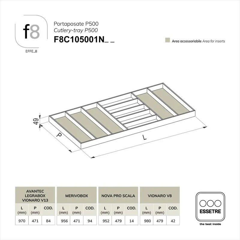 Portaposate in FRASSINO NERO per cassetto base 1050 mm.