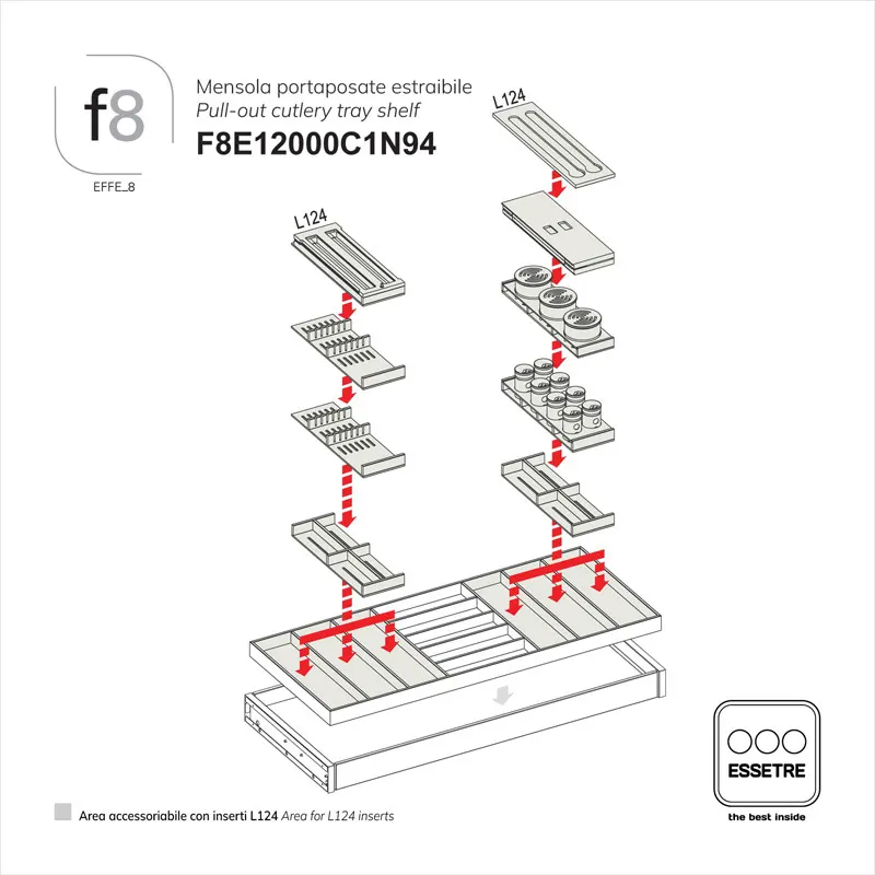 Piano portaposate estraibile EFFE_8 per armadio 1200 mm