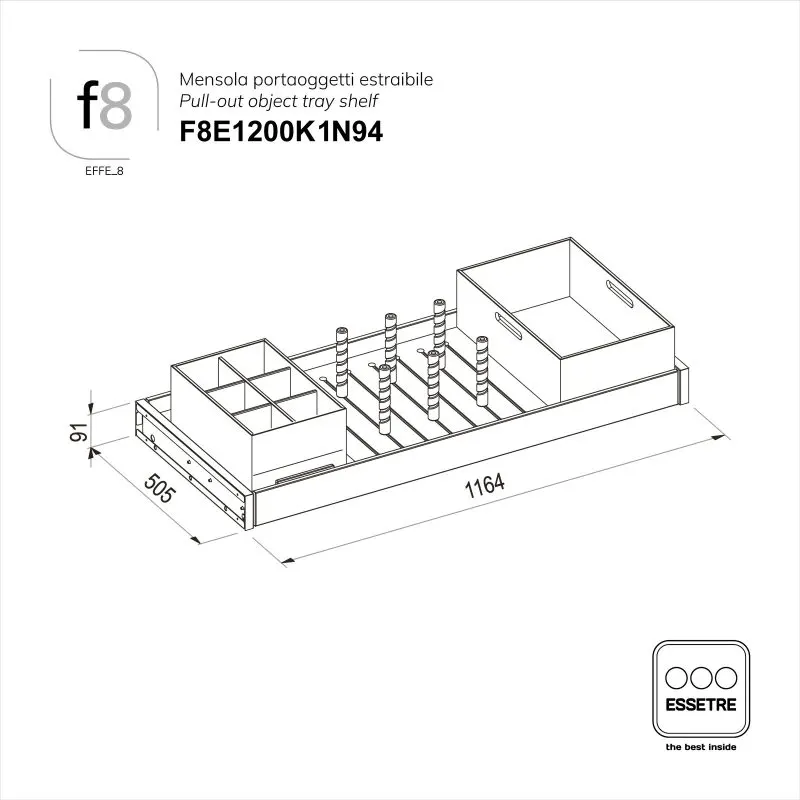 Piano portaoggetti estraibile EFFE_8 per armadio 1200 mm