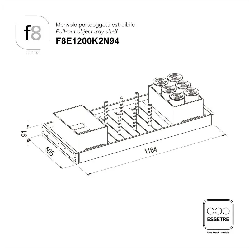 Piano portaoggetti estraibile EFFE_8 per armadio 1200 mm