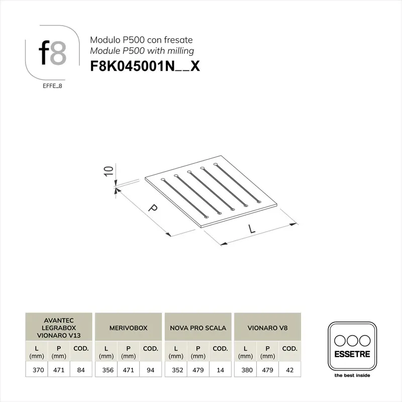 Modulo per cestone con fresate base 450 mm.
