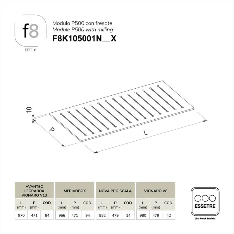 Modulo per cestone con fresate base 1050 mm.