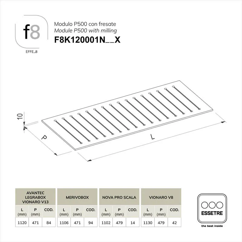 Modulo per cestone con fresate base 1200 mm.