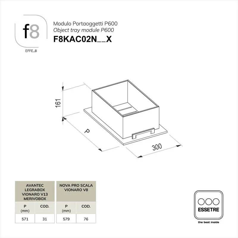 Modulo EFFE_8 in legno portaoggetti per cestone