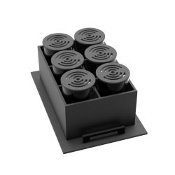 Modulo EFFE_8 in legno portapasta con 6 barattoli in vetro per cestone