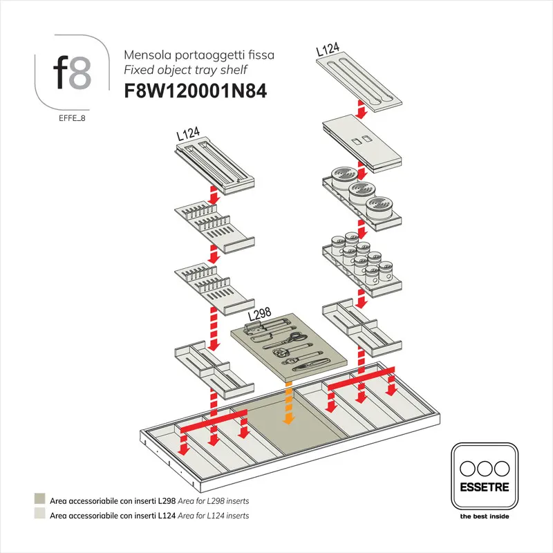 Piano fisso portaoggetti EFFE_8 per armadio 1200 mm
