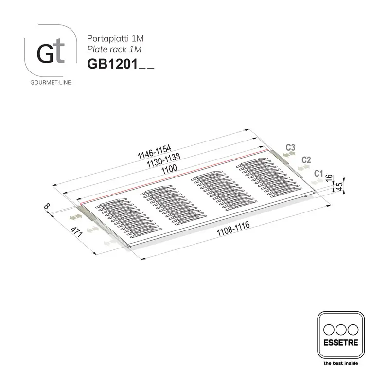 Portapiatti GOURMET-LINE mod.1M per cestone base 1200 mm