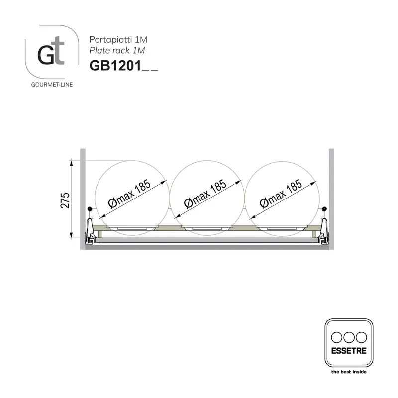 Portapiatti GOURMET-LINE mod.2M per cestone base 1200 mm