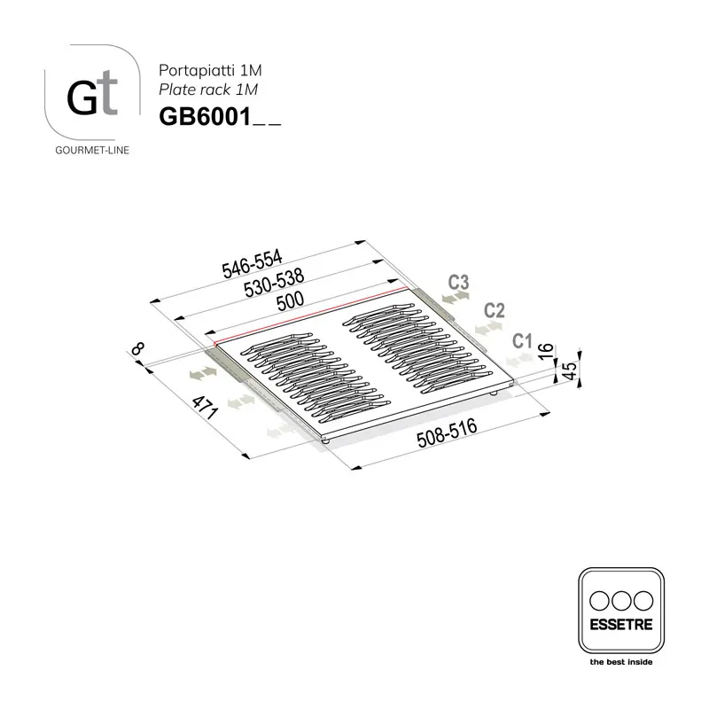 Portapiatti GOURMET-LINE mod.1M per cestone base 600 mm