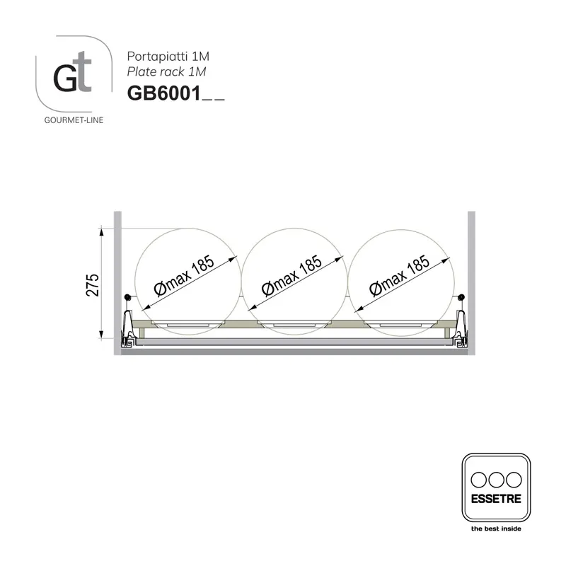 Portapiatti GOURMET-LINE mod.2M per cestone base 600 mm