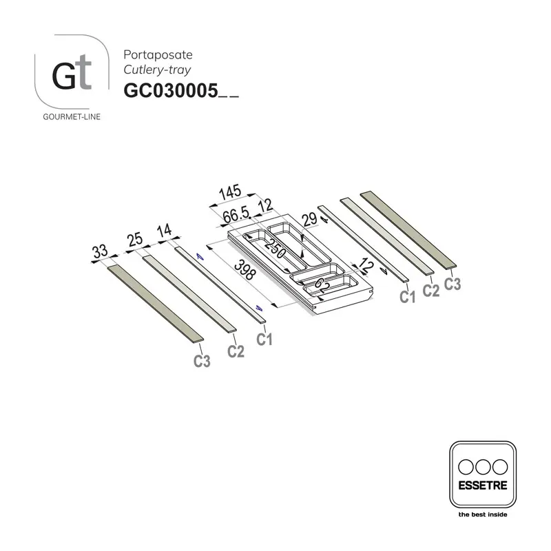 Portaposate GOURMET-LINE in faggio per cassetto base 300 mm