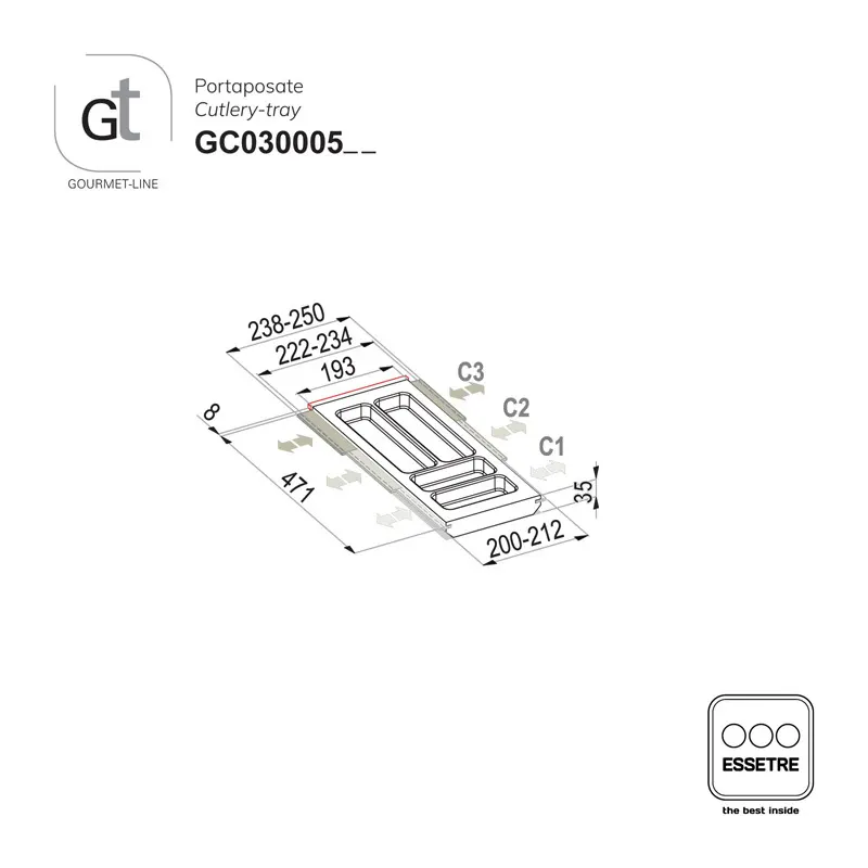 Portaposate GOURMET-LINE in faggio per cassetto base 300 mm