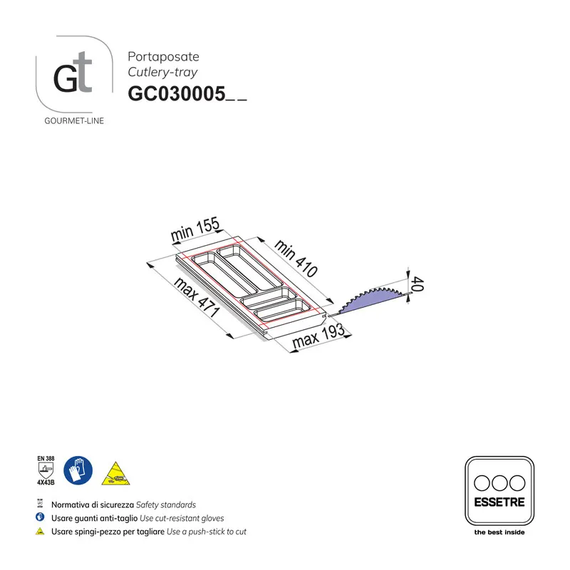 Portaposate GOURMET-LINE in faggio per cassetto base 300 mm
