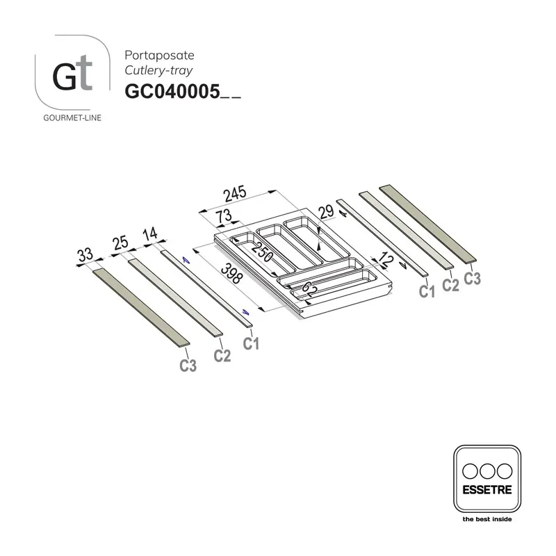 Portaposate GOURMET-LINE in faggio per cassetto base 400 mm