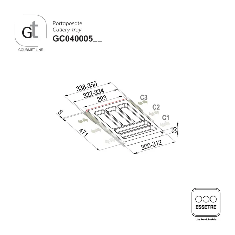 Portaposate GOURMET-LINE in faggio per cassetto base 400 mm