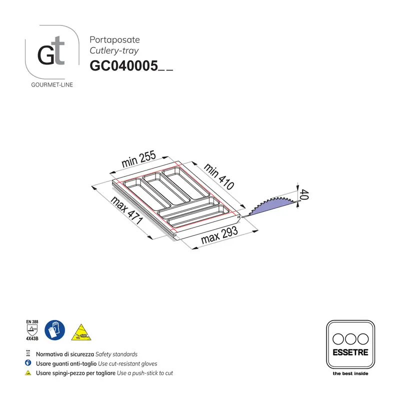 Portaposate GOURMET-LINE in faggio per cassetto base 400 mm