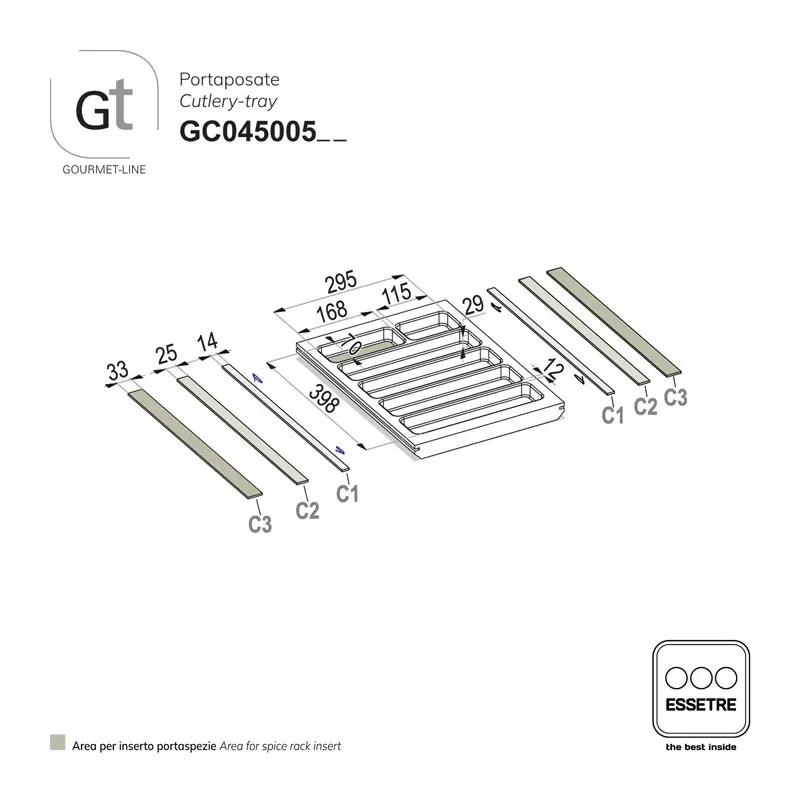 Portaposate GOURMET-LINE in faggio per cassetto base 450 mm