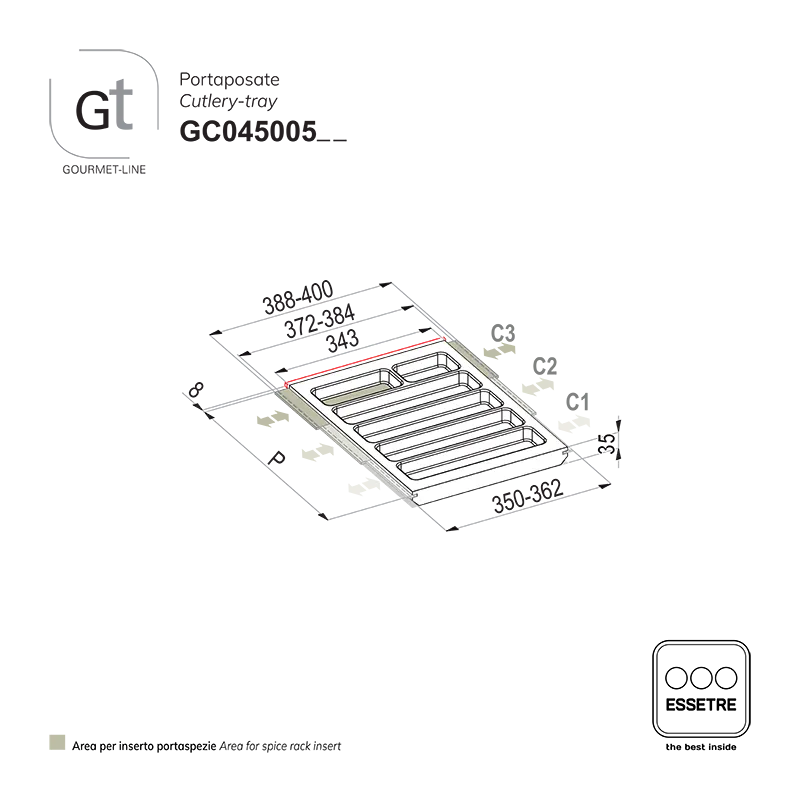 Portaposate GOURMET-LINE in faggio per cassetto base 450 mm