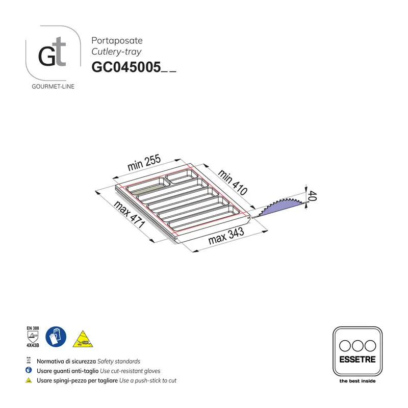 Portaposate GOURMET-LINE in faggio per cassetto base 450 mm