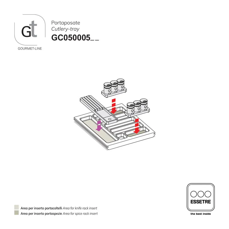 Portaposate GOURMET-LINE in faggio per cassetto base 500 mm