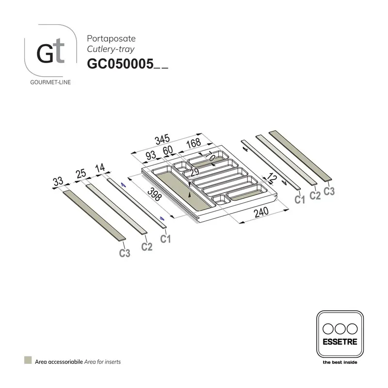 Portaposate GOURMET-LINE in faggio per cassetto base 500 mm
