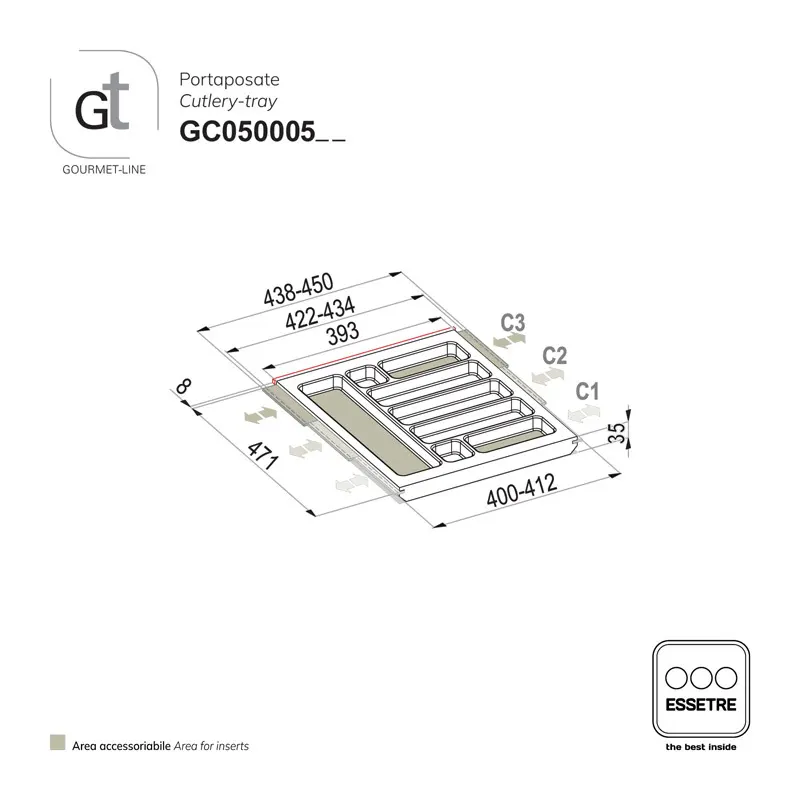 Portaposate GOURMET-LINE in faggio per cassetto base 500 mm