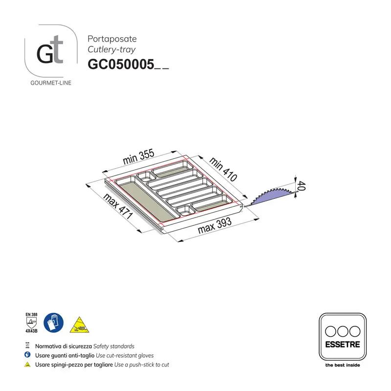 Portaposate GOURMET-LINE in faggio per cassetto base 500 mm