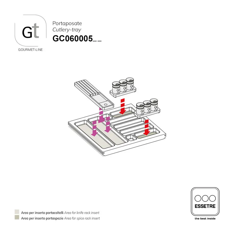 Portaposate GOURMET-LINE in faggio per cassetto base 600 mm