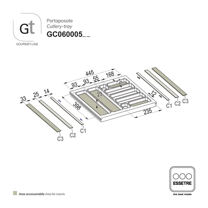 Portaposate GOURMET-LINE in faggio per cassetto base 600 mm