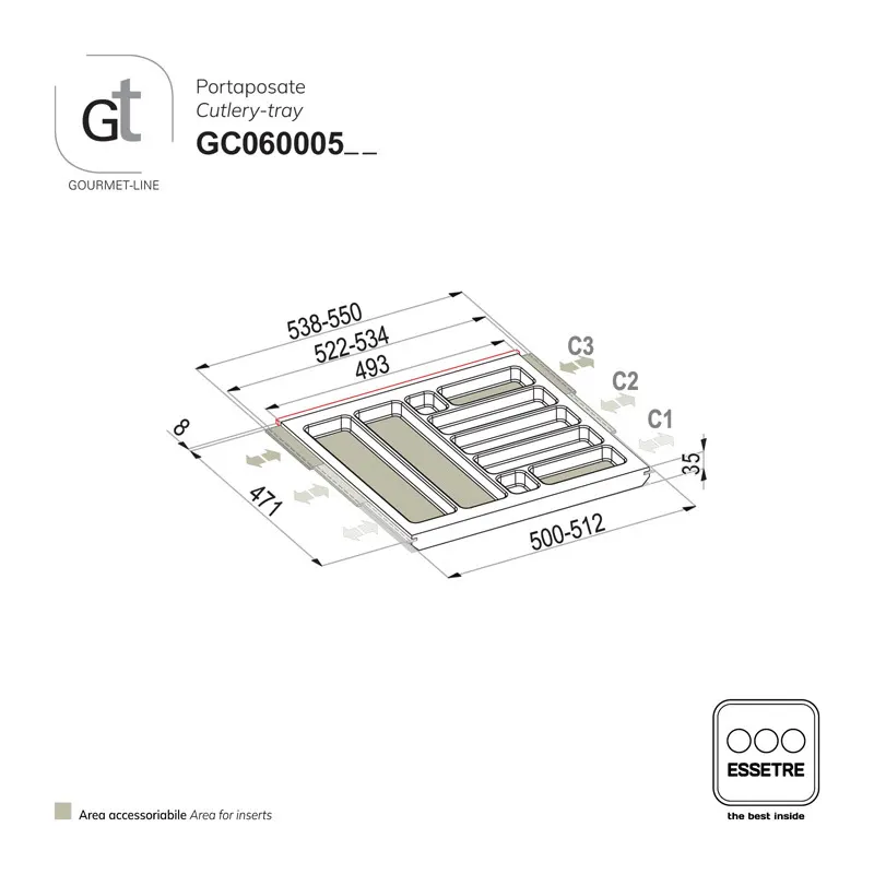 Portaposate GOURMET-LINE in faggio per cassetto base 600 mm